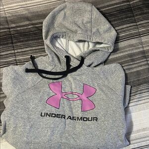 Under Armour Light Gray Hoodie with Pink Logo
